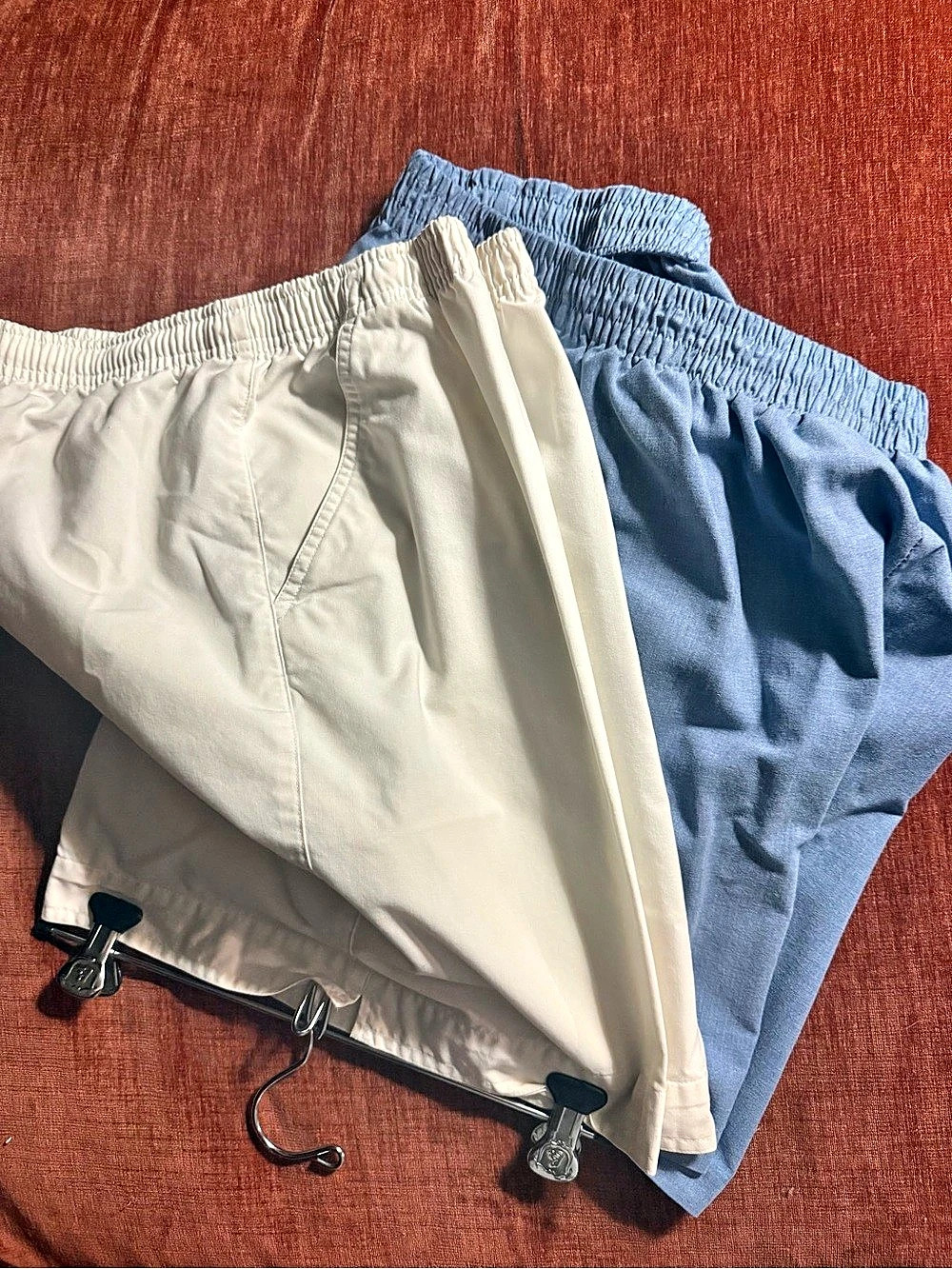 Pair of Women's Athletic Shorts Blue & Cream